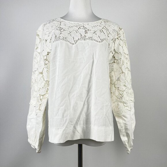 $455 NOWT See By Chloé Floral Lace Top Blouse Size 38 Deep Forest White Cotton - Picture 2 of 11